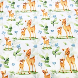 Baumwolle 100% Rehfamilie mit Beeren auf weißem Hintergrund  