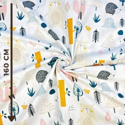 100% Baumwolle mit Tieren und Bäumen (Füchse, Bären und Igel)  