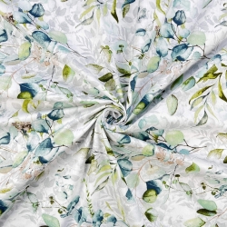 100% Baumwolle mit mint-türkisen Eukalyptusblättern - 220cm  