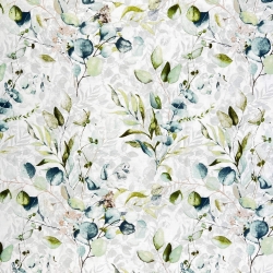 100% Baumwolle mit mint-türkisen Eukalyptusblättern - 220cm  