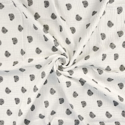 Musselin Double Gauze bedruckt mit grauen Bärenköpfen  