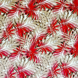 Baumwolle 100% rot-beige Palmblätter auf weißem Hintergrund  
