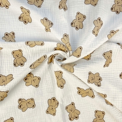 Musselin Double Gauze bedruckt mit braunen Bären  