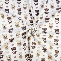 Baumwolle 100% braune Bären mit Herzen auf weißem Hintergrund  