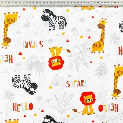 Baumwolle 100% orange Tiere Hello Safari auf weißem Hintergrund  