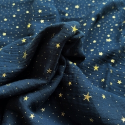 Musselin double gauze dunkel navy (Dark Navy) mit goldenen Sternen  