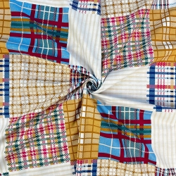 Baumwolle 100% Patchwork kariert blau-beige  