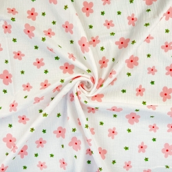 Musselin Double Gauze bedruckt mit rosa Blümchen  