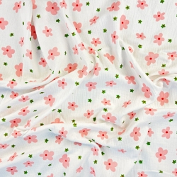 Musselin Double Gauze bedruckt mit rosa Blümchen  