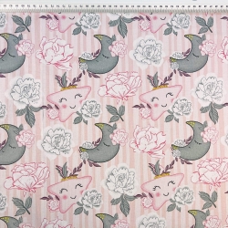 Baumwolle 100% Blumen mit Sternen und Monden rosa-grau  