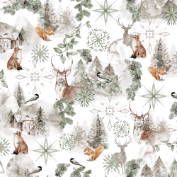 Baumwolle 100% Winterwald salbeigrün-braun  