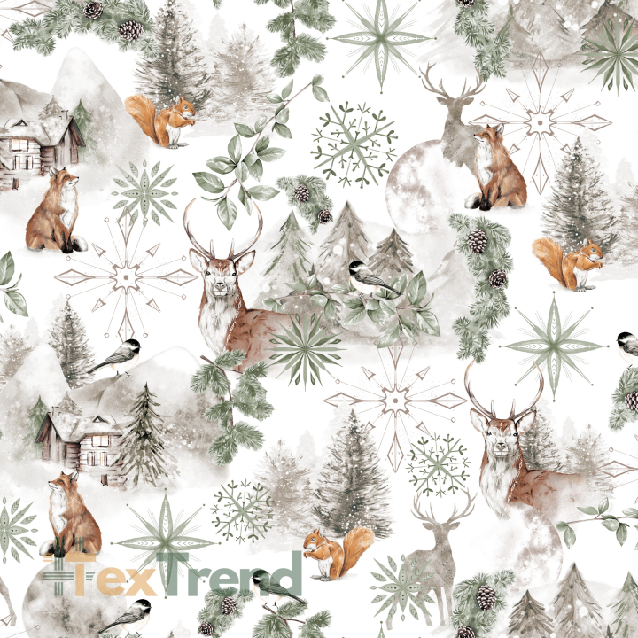 Baumwolle 100% Winterwald salbeigrün-braun  