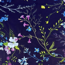 Baumwolle 100% bunte Blumen mit Zweigen auf blauem Hintergrund - 220cm  