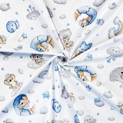 Baumwolle 100% schlafende Koalabären auf Wolken und Monden grau-blau  