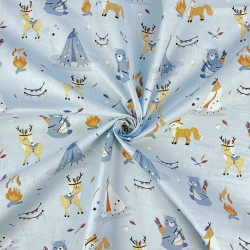 Baumwolle 100% indianische Rehkitze auf blauem Hintergrund  