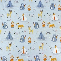 Baumwolle 100% indianische Rehkitze auf blauem Hintergrund  