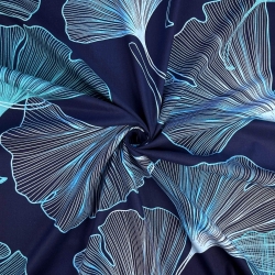 100% Baumwolle mit Ginkgo-Blättern auf dunkelblauem Hintergrund  