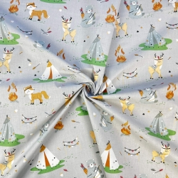 Baumwolle 100% indianische Rehkitze auf grauem Hintergrund  