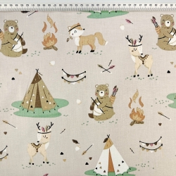 Baumwolle 100% indianische Rehkitze auf beigem Hintergrund