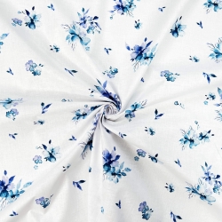 Baumwolle 100% Blumensträuße dunkelblau auf weißem Hintergrund  