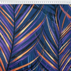 Baumwolle 100% orange-lila Blätter auf dunkelblauem Hintergrund - 220cm  