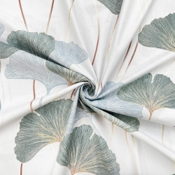 Baumwolle 100% Ginkgo-Blätter salbeigrün auf hellgrauem Hintergrund  