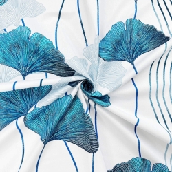 Baumwolle 100% Ginkgo-Blätter türkis auf weißem Hintergrund  