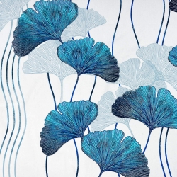 Baumwolle 100% Ginkgo-Blätter türkis auf weißem Hintergrund  