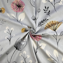 Baumwolle 100% Mohnblumen auf grauem Hintergrund  