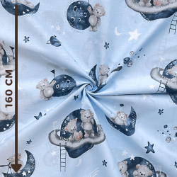 Baumwolle 100% Bären auf Planeten auf blauem Hintergrund  