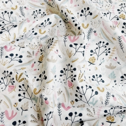 Baumwolle Musselin Pastellsträucher mit Eberesche auf weißem Hintergrund  