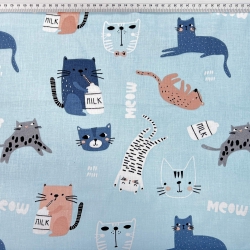 Baumwolle 100% Katzen dunkelblau-aprikosenfarben auf blauem Hintergrund  