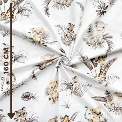 Baumwolle 100% afrikanische Tiere beige in tropischen Blättern auf weißem Hintergrund  