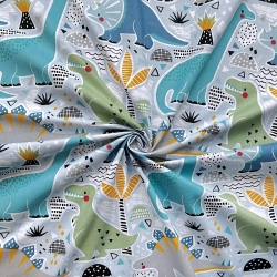 Baumwolle 100% große türkisfarbene Dinosaurier auf blauem Hintergrund  