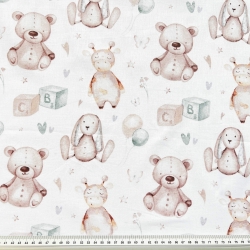 100% Baumwolle Bären auf beige auf weißem Hintergrund  