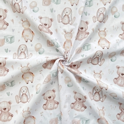 100% Baumwolle Bären auf beige auf weißem Hintergrund  