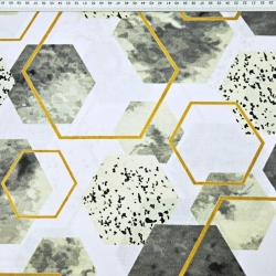 Baumwolle 100% geometrische Rauten beige-gold auf weißem Hintergrund  