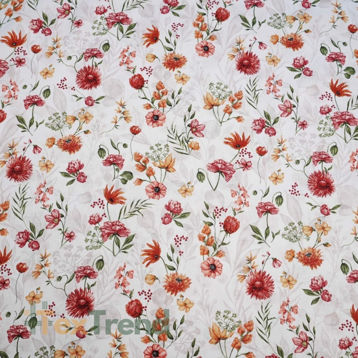 Baumwolle 100% Wiesenblumen rot-orange  