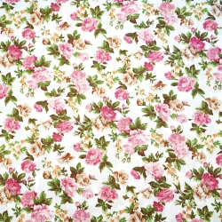 Baumwolle 100% rosa-beige Rosenblüten auf weißem Hintergrund - 220 cm  