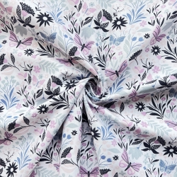 Baumwolle 100% rosa-lila Schmetterlinge mit Blumen  