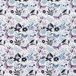 Baumwolle 100% rosa-lila Schmetterlinge mit Blumen  