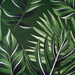 Muster-Satin aus Baumwolle mit großen grünen Blättern und Glitzer  