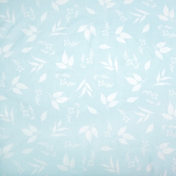 Baumwolle 100% weiße Blätter auf blauem Hintergrund  