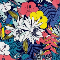 Liegegewebe tropische Blumen auf navyblauem Hintergrund  