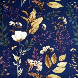 Baumwolle 100% Mohnblumen und Dill auf dunkelblauem Hintergrund  