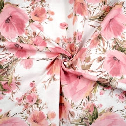 100% Baumwolle große rosa Mohnblumen auf weißem Hintergrund - 220 cm  