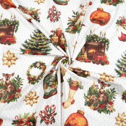 100% Baumwolle weihnachtliches Muster rot-grün Kamin und Tannenbaum  