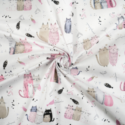 Bawełna 100% kotki różowo beżowe na białym tle