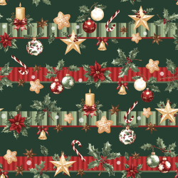 100% Baumwolle mit weihnachtlichen Streifen auf grünem Hintergrund