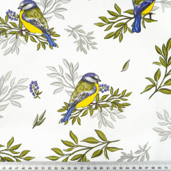 100% Baumwolle Vögel mit Zweigen auf weißem Hintergrund